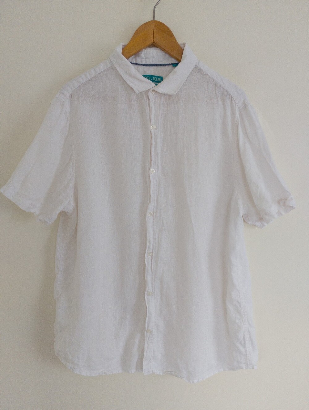 Tenth + Ocean White 100% Linen Short Sleeve Button Down Shirt Mens XL Beach